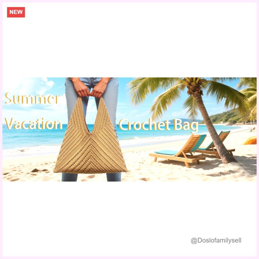 Crochet Beach Tote Bag Lightweight Foldable Mesh Knit Bag - Picture 7 of 7